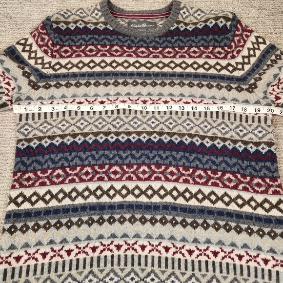 Eddie Bauer Fair Isle Crew Neck Sweater Wool Blend Holiday Winter Mens Medium - Picture 5 of 7
